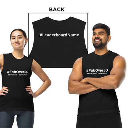 Unisex Muscle Shirt - Black with White Writing - Leaderboard Name on Back