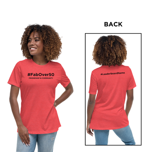 Women's Relaxed T-Shirt with Black Writing and Leaderboard Name on Back