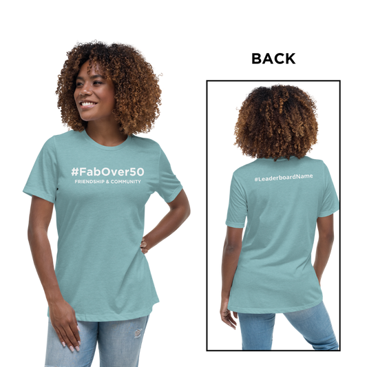 Women's Relaxed T-Shirt with White Writing and Leaderboard Name on Back