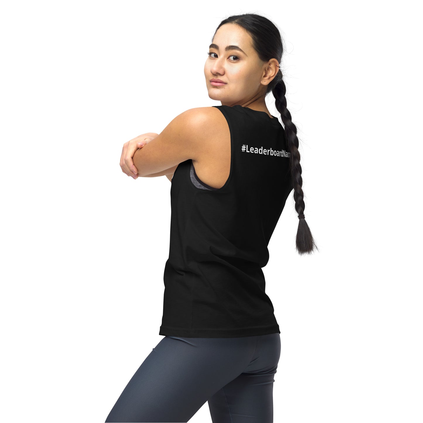 Unisex Muscle Shirt - Black with White Writing - Leaderboard Name on Back