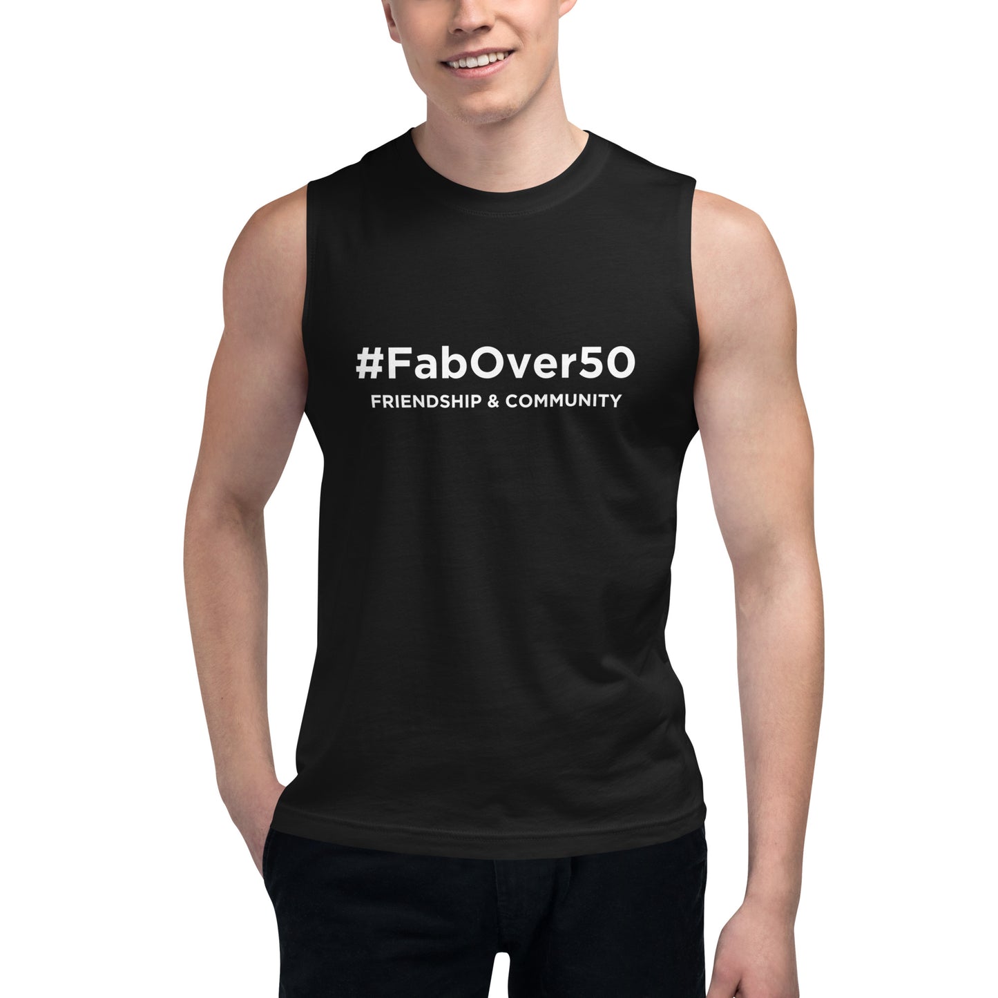 Unisex Muscle Shirt - Black with White Writing - Leaderboard Name on Back