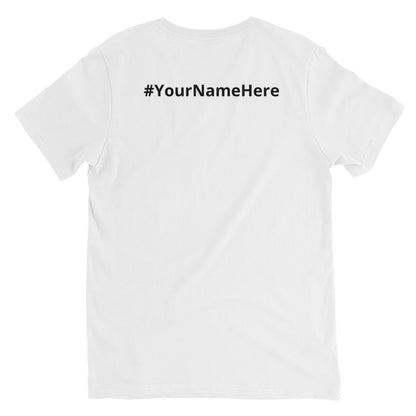 Unisex Short Sleeve V-Neck LOGO T-Shirt with Black Writing with Leaderboard Name on Back