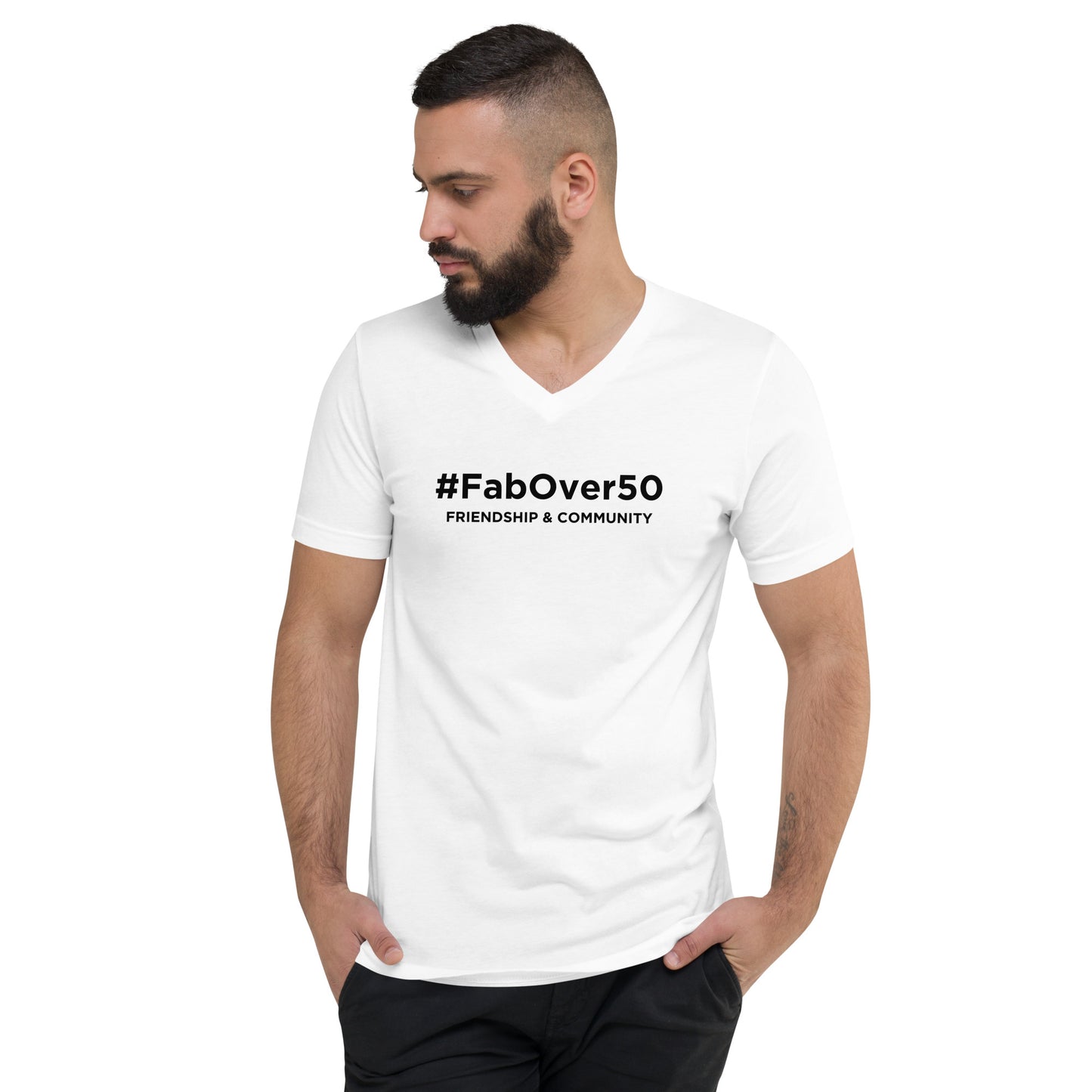 Unisex Short Sleeve V-Neck T-Shirt with Black Writing with Leaderboard Name on Back