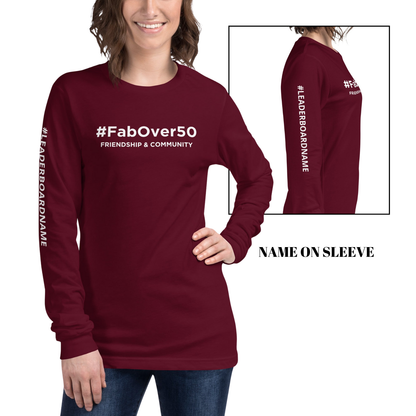 Unisex Long Sleeve Tee (no logo) with White Writing and Leaderboard Name on SLEEVE