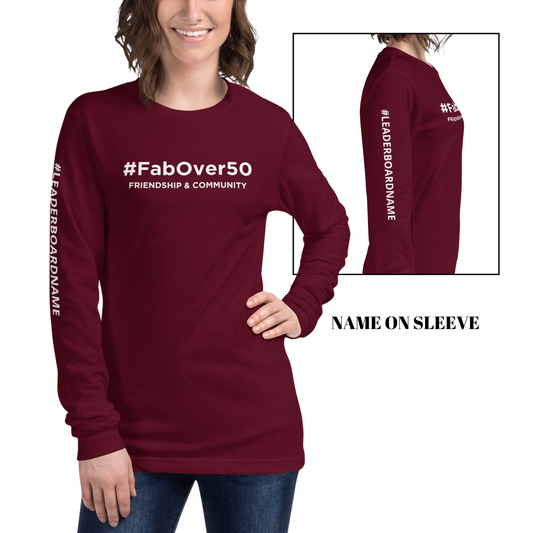 Unisex Long Sleeve Tee (no logo) with White Writing and Leaderboard Name on SLEEVE