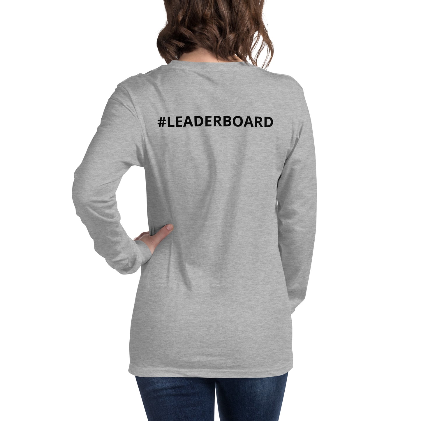 Unisex Long Sleeve Tee with Black Logo and Leaderboard Name on Back