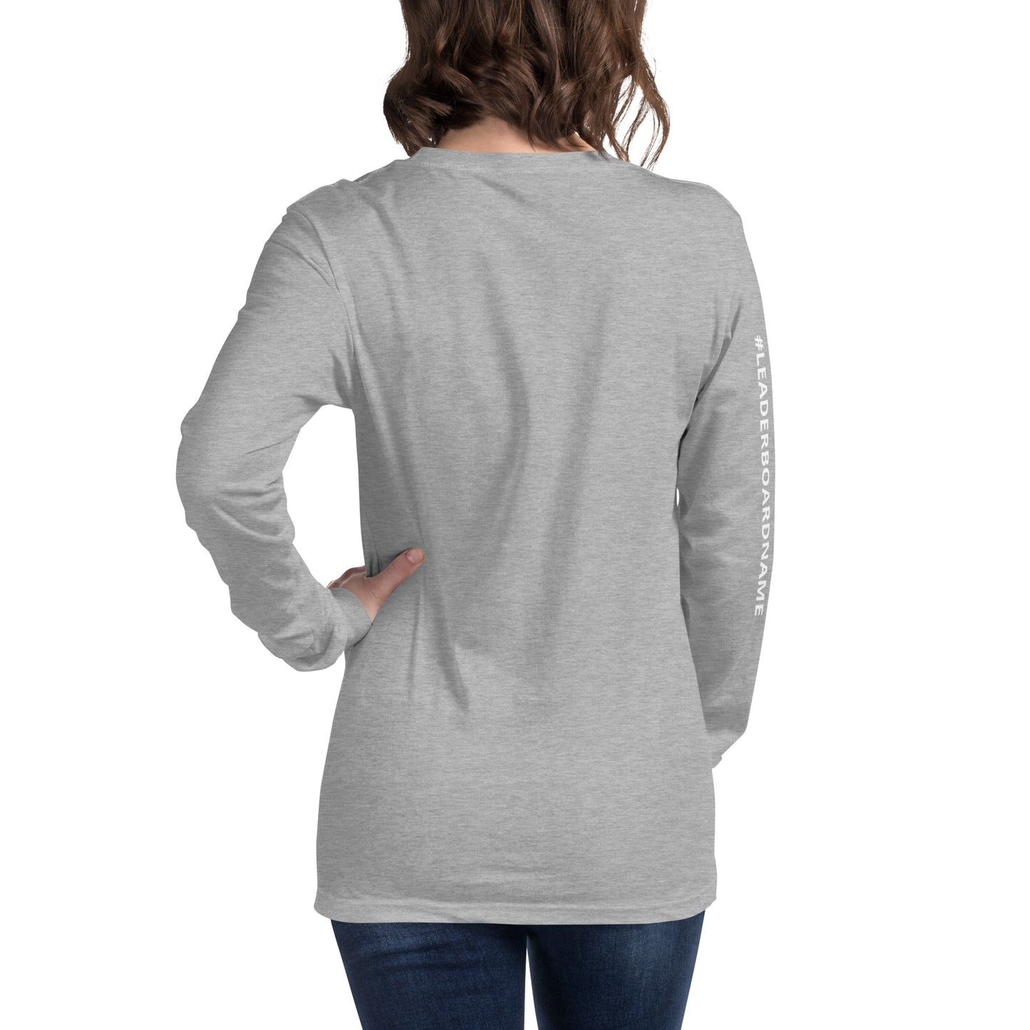 Unisex Long Sleeve Tee (no logo) with White Writing and Leaderboard Name on SLEEVE