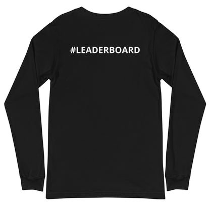 Unisex Long Sleeve Tee with White Logo and Leaderboard Name on Back