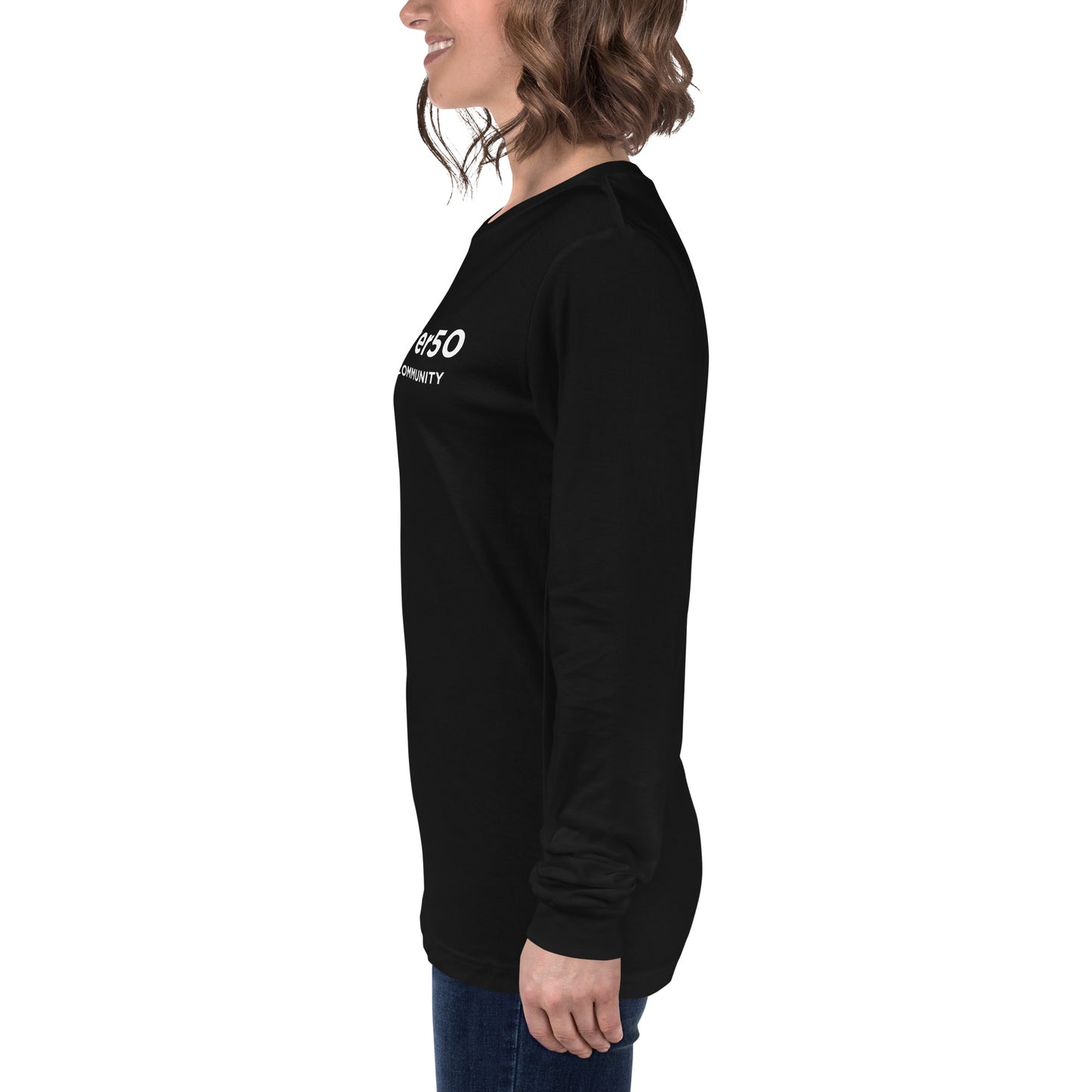 Unisex Long Sleeve Tee (no logo) with White Writing and Leaderboard Name on SLEEVE