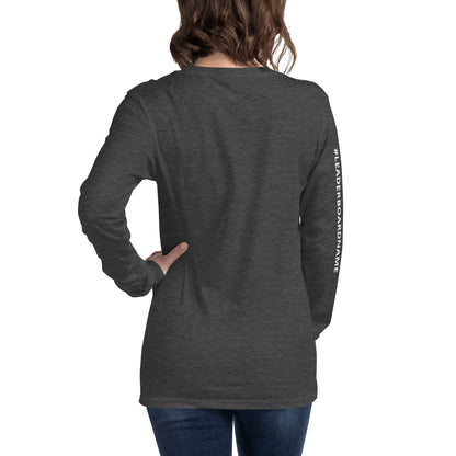 Unisex Long Sleeve Tee (no logo) with White Writing and Leaderboard Name on SLEEVE