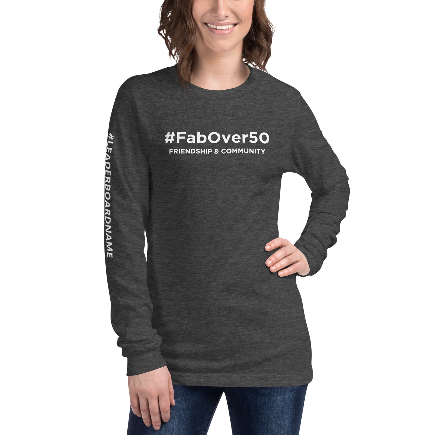 Unisex Long Sleeve Tee (no logo) with White Writing and Leaderboard Name on SLEEVE