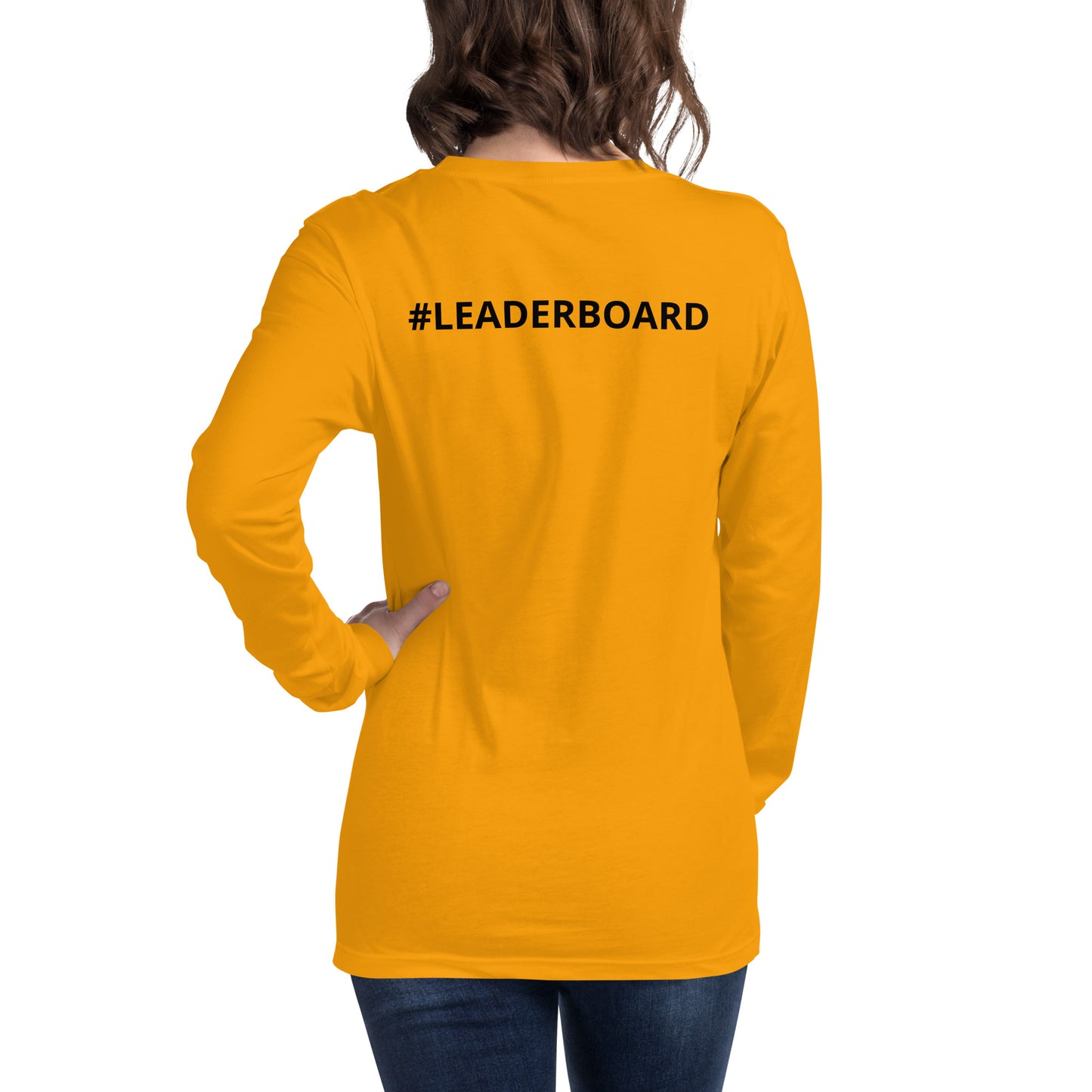 Unisex Long Sleeve Tee with Black Logo and Leaderboard Name on Back