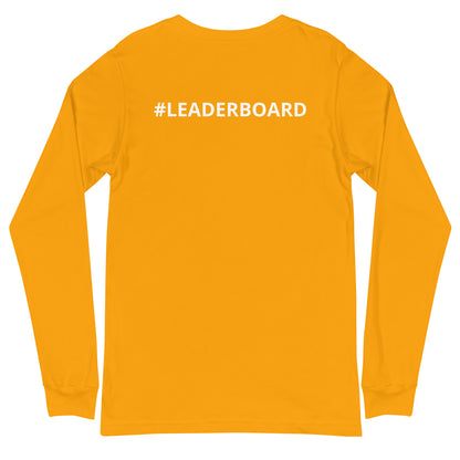 Unisex Long Sleeve Tee with White Logo and Leaderboard Name on Back