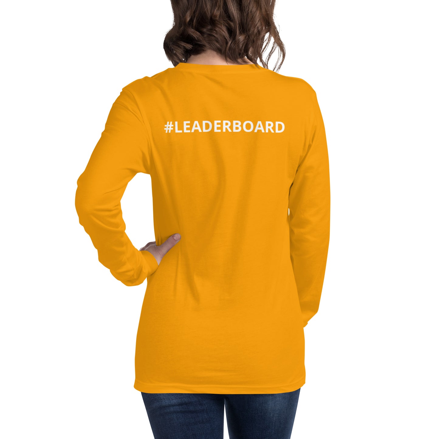 Unisex Long Sleeve Tee with White Writing and Leaderboard Name on Back (No Logo)