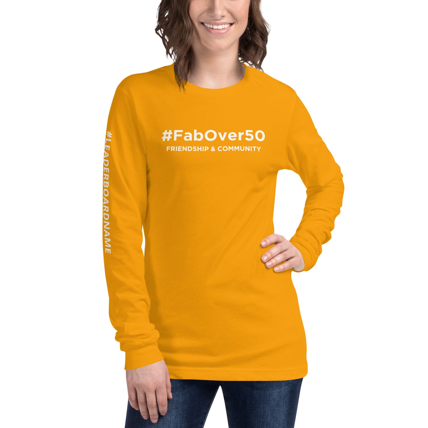 Unisex Long Sleeve Tee (no logo) with White Writing and Leaderboard Name on SLEEVE