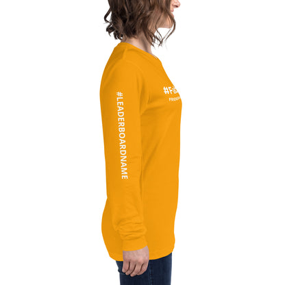 Unisex Long Sleeve Tee (no logo) with White Writing and Leaderboard Name on SLEEVE