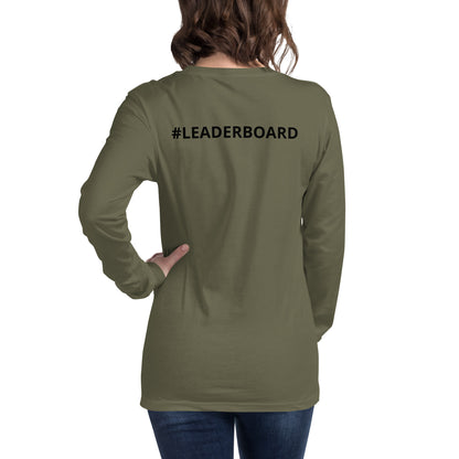 Unisex Long Sleeve Tee with Black Logo and Leaderboard Name on Back