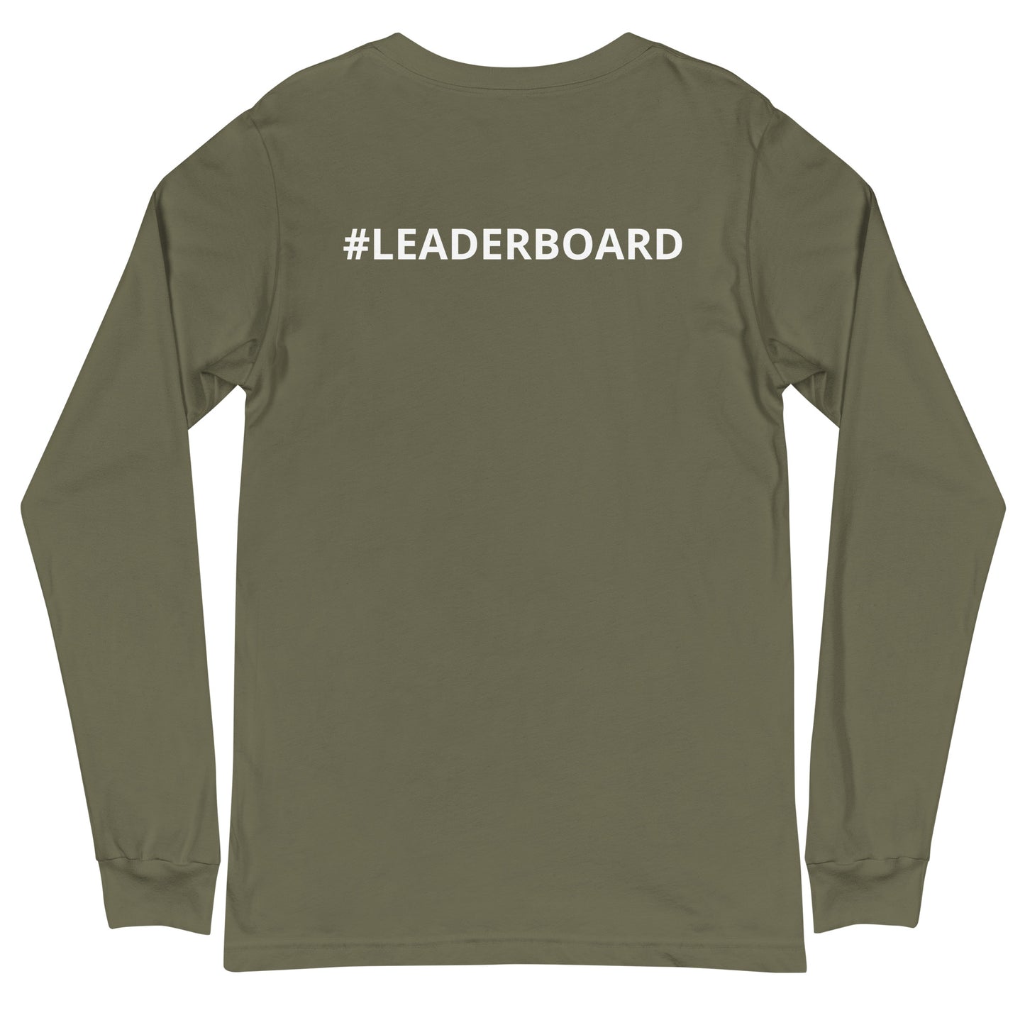 Unisex Long Sleeve Tee with White Logo and Leaderboard Name on Back