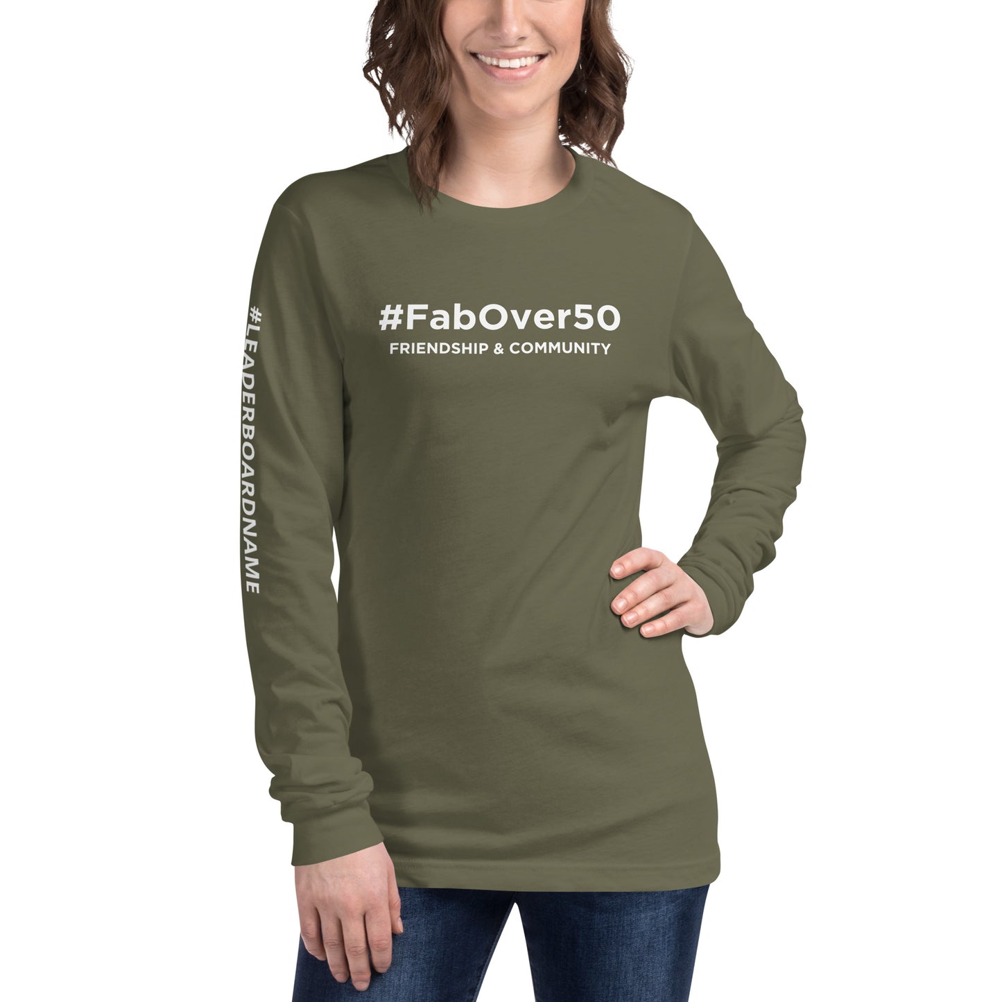 Unisex Long Sleeve Tee (no logo) with White Writing and Leaderboard Name on SLEEVE