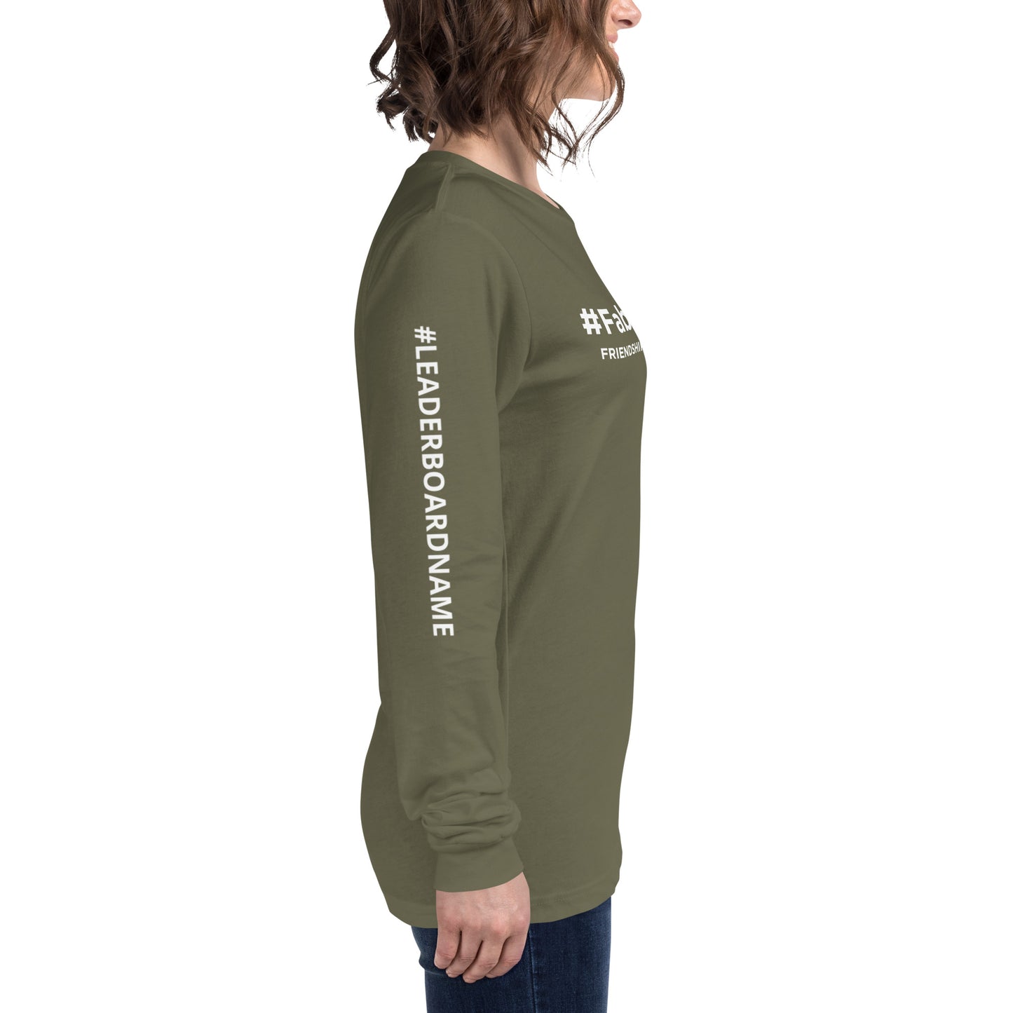 Unisex Long Sleeve Tee (no logo) with White Writing and Leaderboard Name on SLEEVE