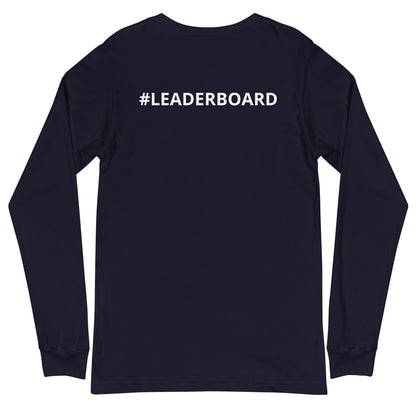 Unisex Long Sleeve Tee with White Logo and Leaderboard Name on Back