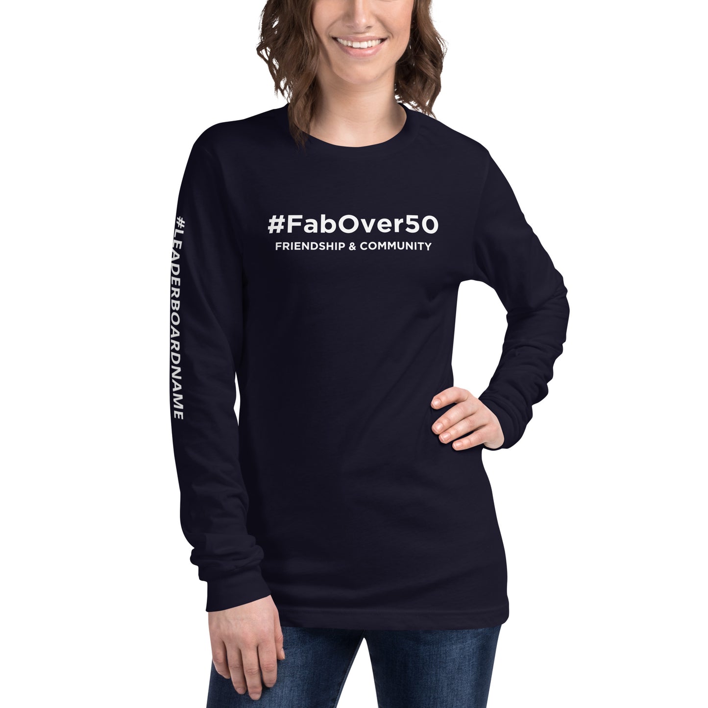 Unisex Long Sleeve Tee (no logo) with White Writing and Leaderboard Name on SLEEVE