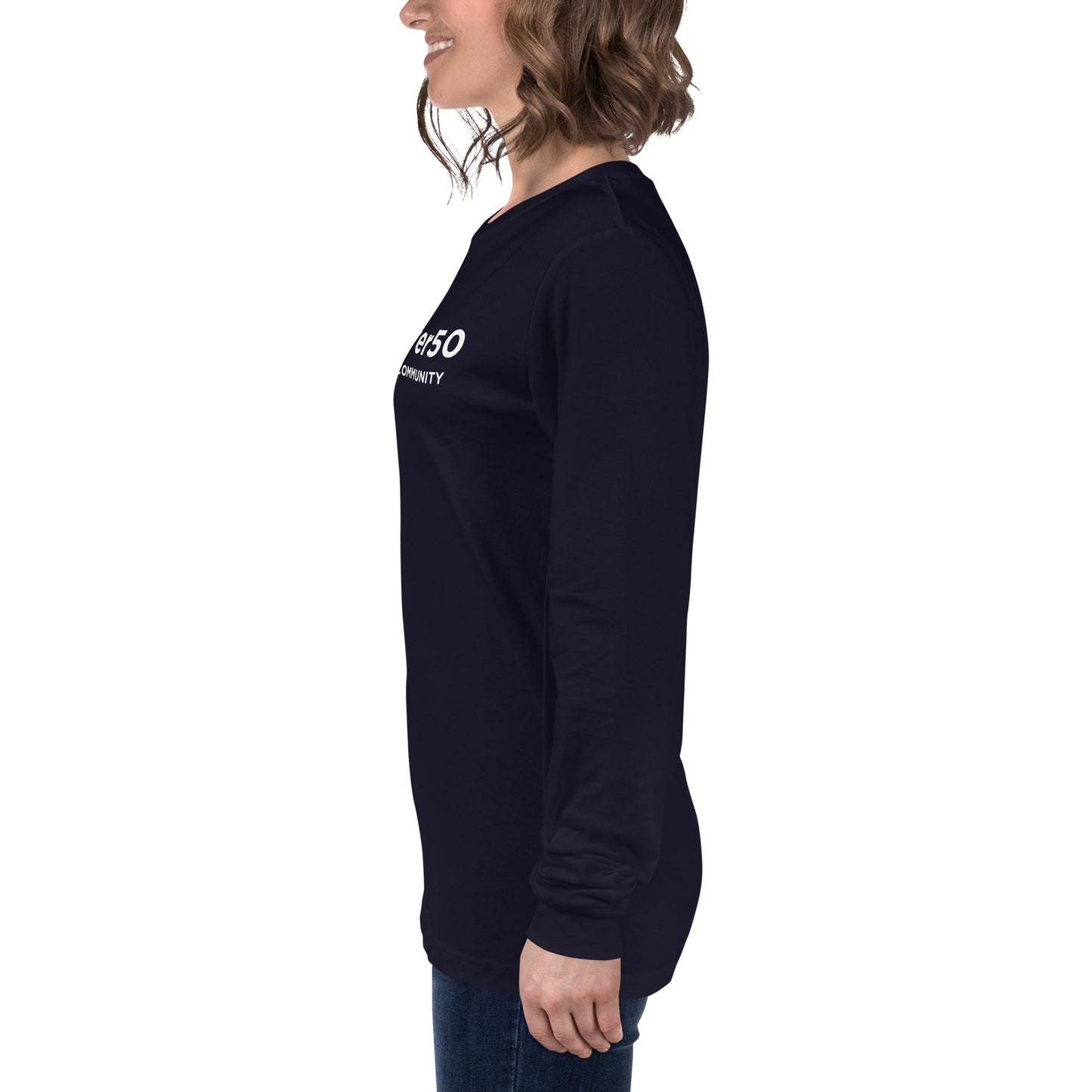 Unisex Long Sleeve Tee (no logo) with White Writing and Leaderboard Name on SLEEVE