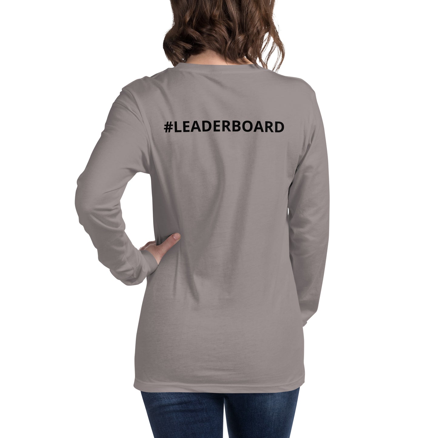 Unisex Long Sleeve Tee with Black Logo and Leaderboard Name on Back