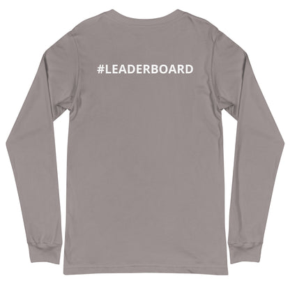 Unisex Long Sleeve Tee with White Logo and Leaderboard Name on Back