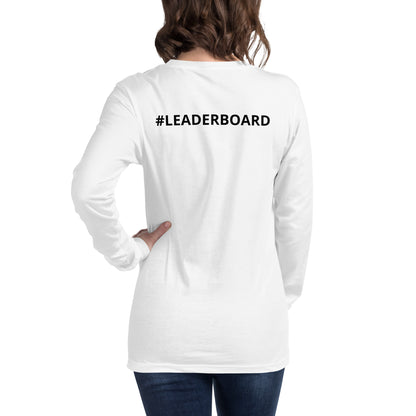 Unisex Long Sleeve Tee with Black Logo and Leaderboard Name on Back