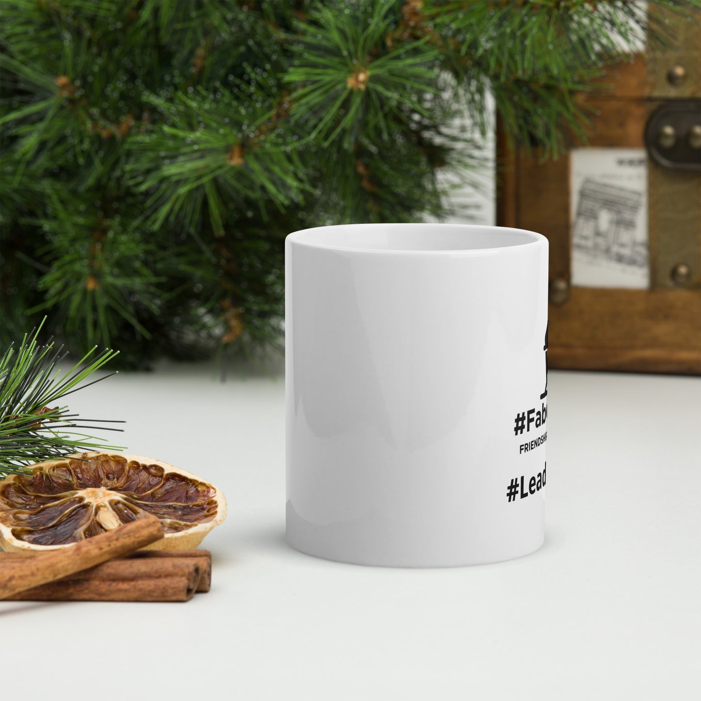 White glossy mug with Logo and Leaderboard Name